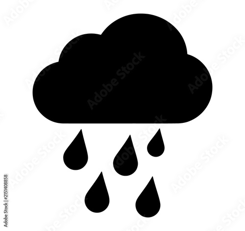 Quadro su tela Rain cloud icon with falling water drops silhouette for weather forecast and meteorology symbol illustration