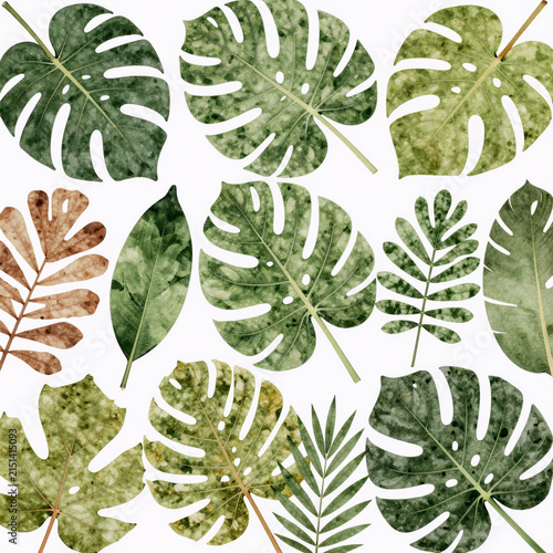 Editorial Illustration Collage Leaf. Abstract Nature Art Featuring A Trendy Leaf Collage With Seamless Pattern On Vintage Botanical, Summer-Themed Cutout Background