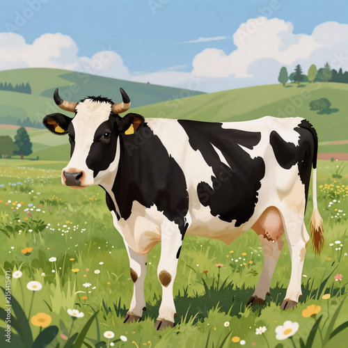 Storybook Illustration Pattern Zoo. Cow-Patterned Digital Illustration