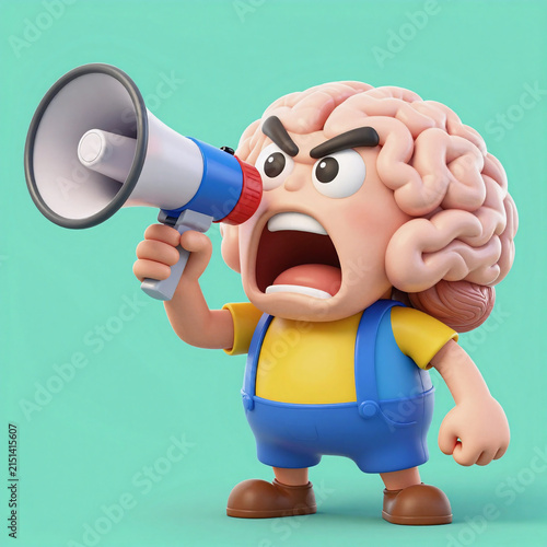 Storybook Illustration Megaphone Organ. Cartoon Character Angrily Shouting Through A Megaphone