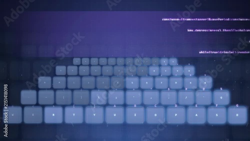Abstract Digital Keyboard with Floating Code and Data Streams in Blue Cyber Space