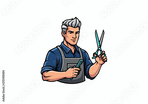 Confident barber holding scissors and comb ready to style hair