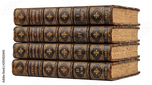 Stack of antique leather bound books with gold embossed spines with displays stack vintage gold detailing antiquarian publication bibliophile