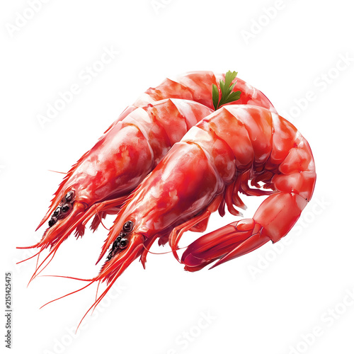 Fresh Red Shrimp or Prawns Isolated on White Background