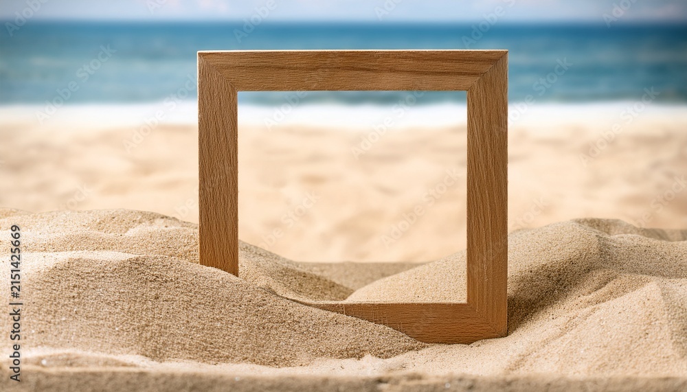 Fototapeta premium square sand frame on beach for sandbox customization in realistic photography