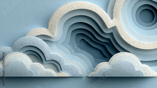 Cloud composition incorporates intricate paper craft textures with a central circular motif.