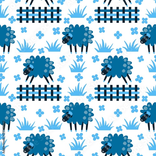 Cartoon farms animals seamless sheep pattern for New year 2027 wrapping paper and fabrics and linens and kindergarten