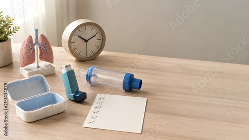 Asthma Inhaler and Spacer with Lung Model and Medication Checklist