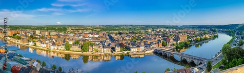 Obraz na plátně Panorama Namur city, aerial panoramic view of Namur cityscape, Meuse river emban