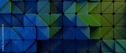 Abstract Geometric Tessellation Background of Raised Blue to Green Triangles and Squares Creating Depth and Modern Digital Design