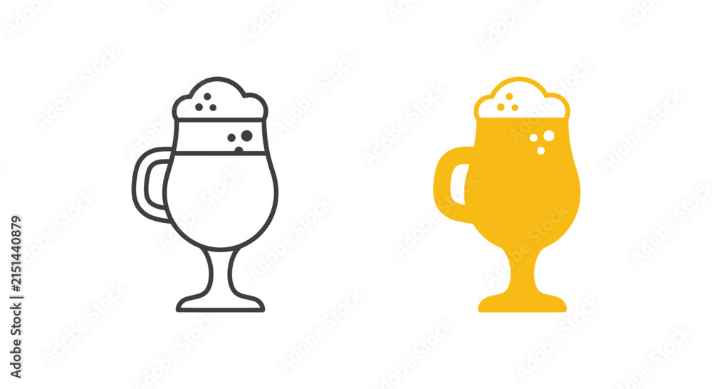 Fototapeta premium Two beer glasses one outlined and one solid yellow in silhouette