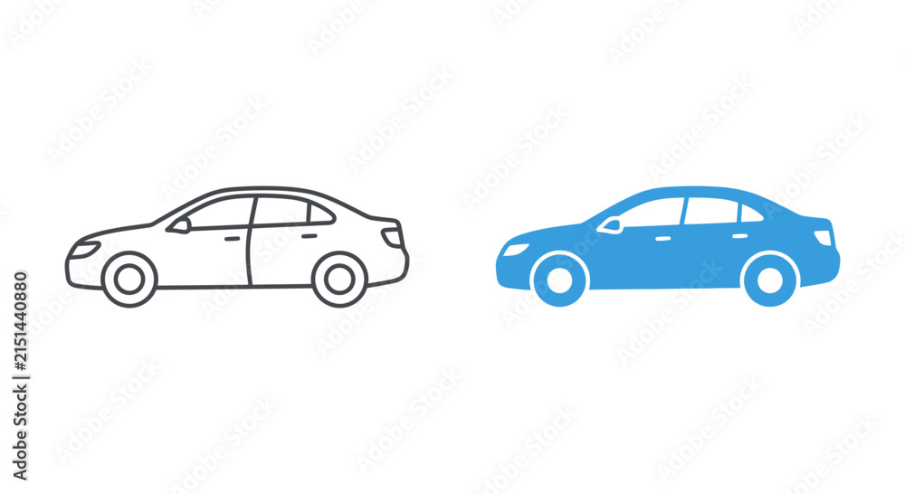 Fototapeta premium Sedan car outline and filled blue silhouette automotive vehicle transportation