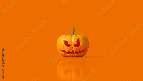 Scary Halloween Jack O Lantern on Bright Orange Background 3d render.