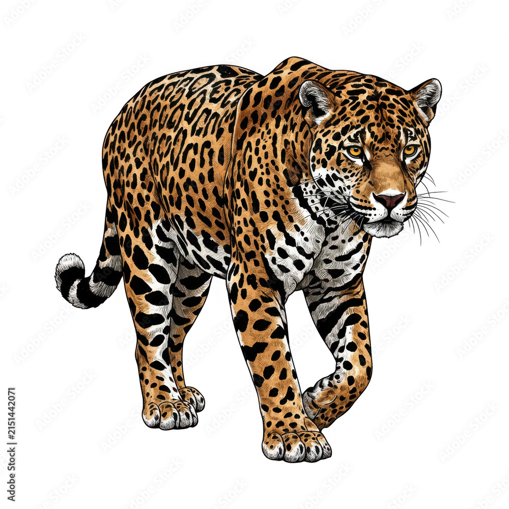 Obraz premium Majestic jaguar walking illustration isolated on transparent background