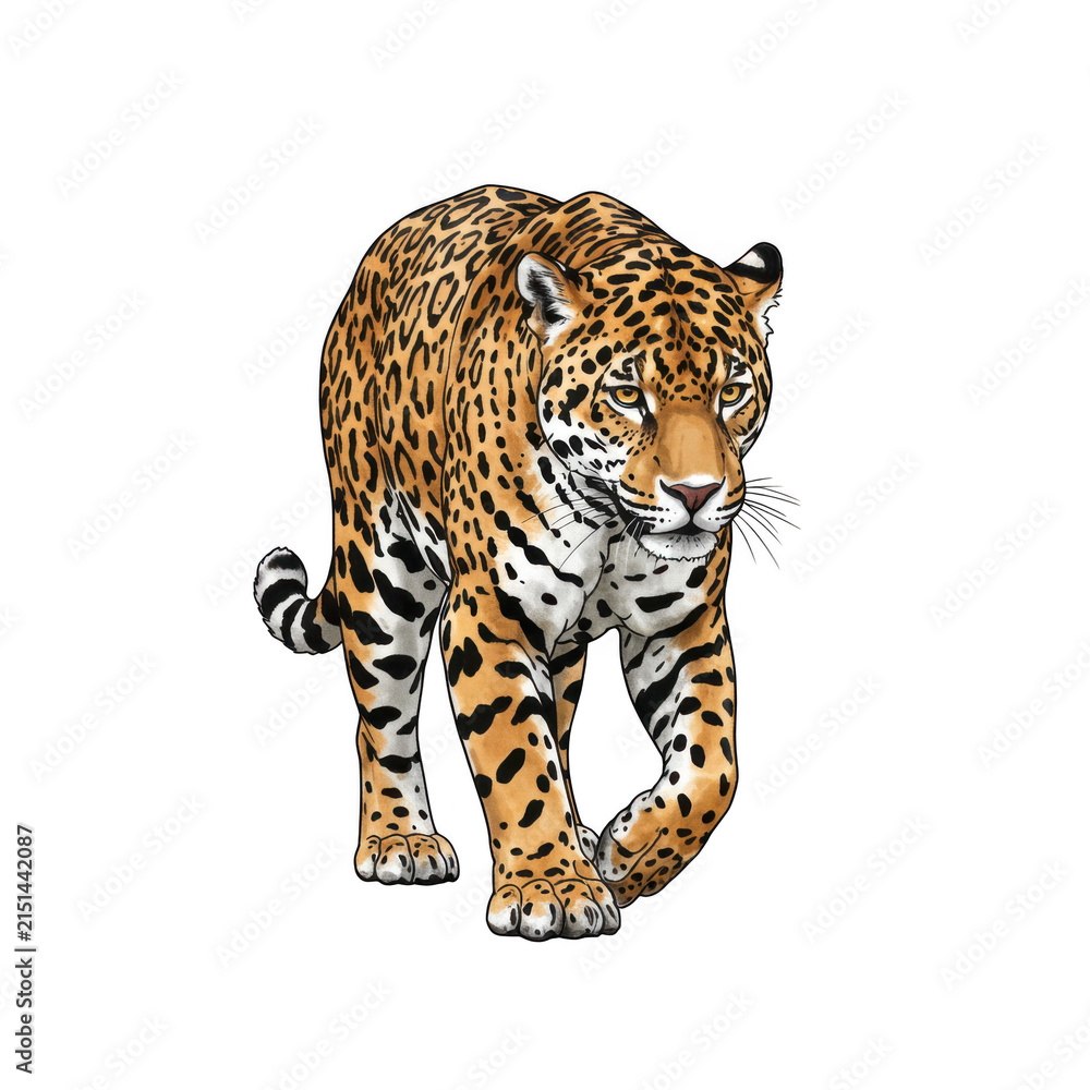 Obraz premium Majestic jaguar walking illustration isolated on transparent background