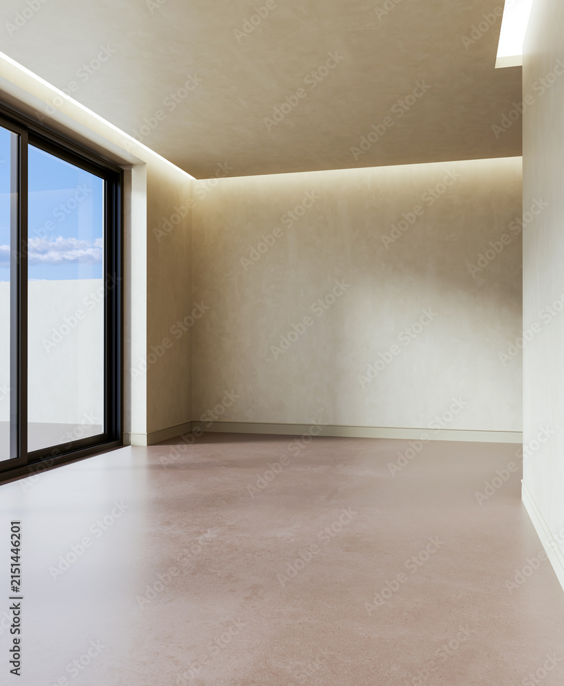 Fototapeta premium 3D render, illustration Fan Ventilation Large Luxury modern living room interior, brutalist architecture realistic lighting, Graphic Overlay wide angle, contemporary furniture, clean lines, minimal