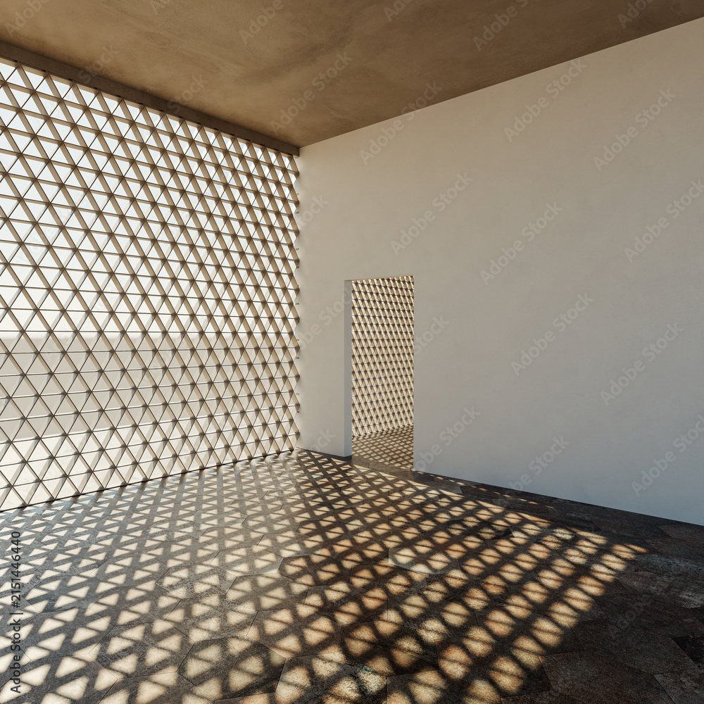 Fototapeta premium 3D render, illustration Fan Ventilation Large Luxury modern living room interior, brutalist architecture realistic lighting, Graphic Overlay wide angle, contemporary furniture, clean lines, minimal