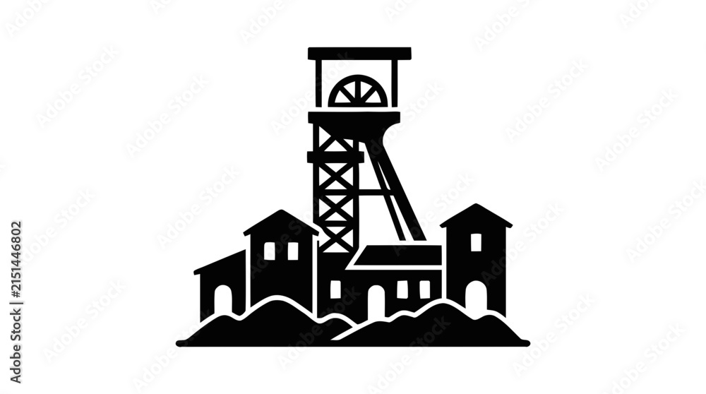 Naklejka premium Vector illustration of coal mine headframe icon on a transparent background
