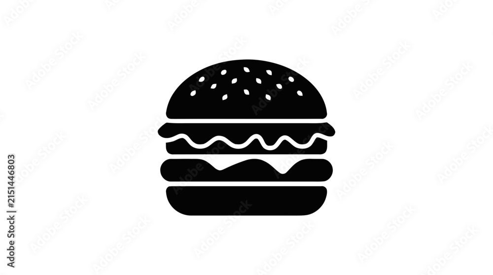 Fototapeta premium Vector illustration of black silhouette of a delicious cheeseburger on a transparent background
