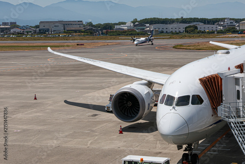 夏の松山空港を望む航空風景