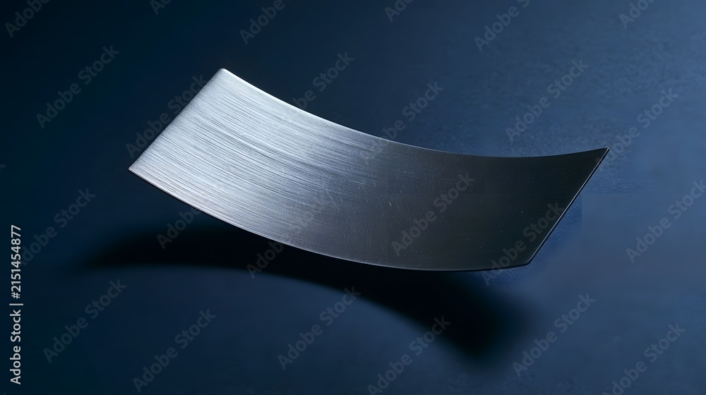 Fototapeta premium Curved brushed steel plate on navy background