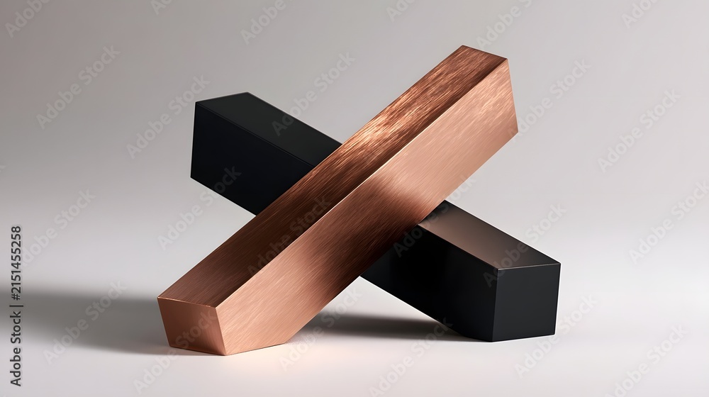 Fototapeta premium Geometric intersecting planes of brushed copper and matte black