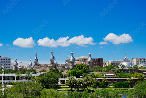 Tampa, Florida USA - Jan 03, 2024: Tampa Hillsborough riverwalk, downtown and University of Tampa landscape
