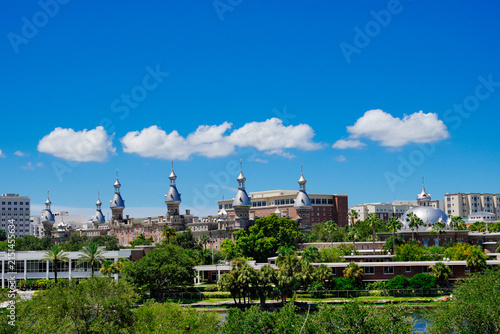 Tampa, Florida USA - Jan 03, 2024: Tampa Hillsborough riverwalk, downtown and University of Tampa landscape