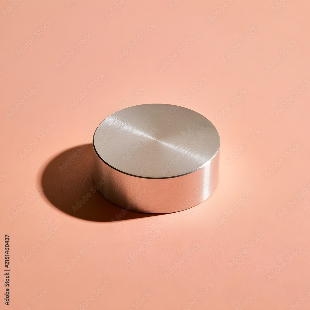 Fototapeta premium Single brushed metal paperweight on a seamless soft pastel peach backdrop