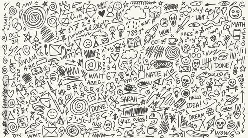 Seamless Collection of Abstract Black Line Doodles and Random Hand-Drawn Sketches for Creative Backgrounds