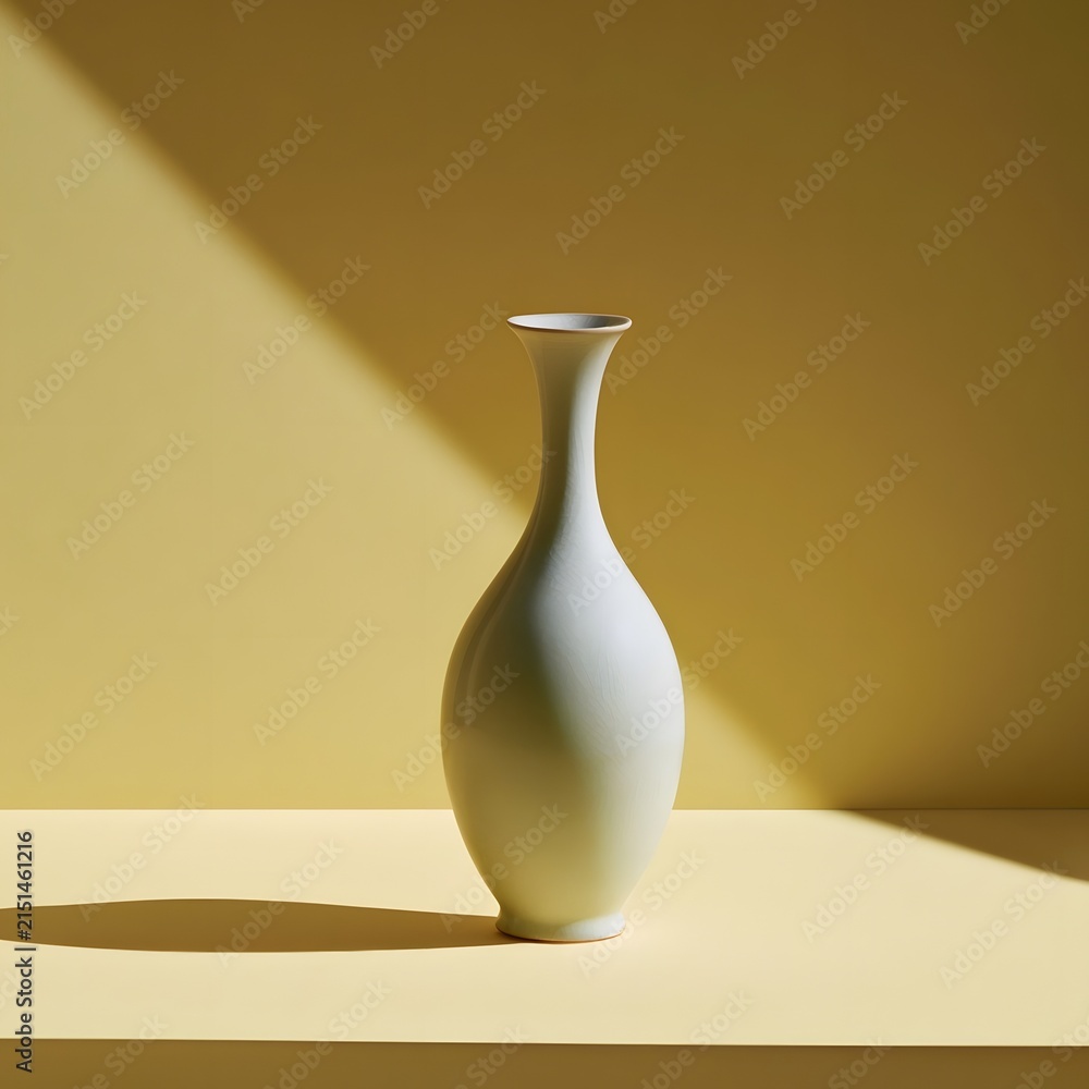 Fototapeta premium White porcelain vase with asymmetric shadow