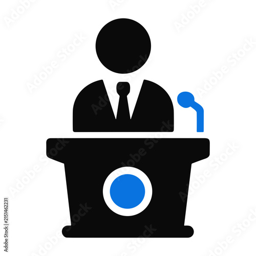 Фотография Speaker Person on Podium Icon with Microphone for Presentation Business Concept