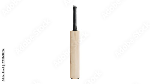 Professional wooden cricket bat with black handle, traditional willow sports equipment, isolated cricket bat on white background