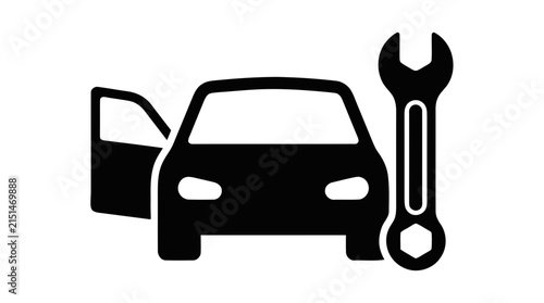 Vector illustration of car with open door and wrench icon on a transparent background