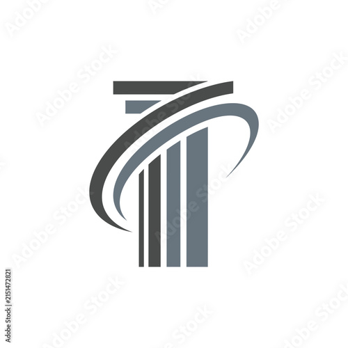 Classic pillar column logo with dynamic curved swoosh.