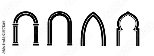 Set of Four Distinct Architectural Arch Designs Featuring Romanesque Gothic and Moorish Historical Styles