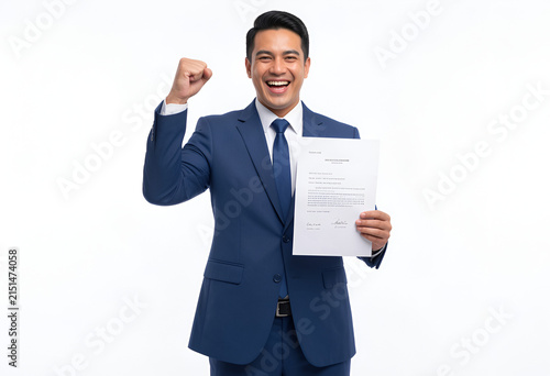 young businessman showing blank card