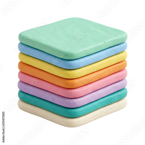 Layered pastel clay squares on a grey background