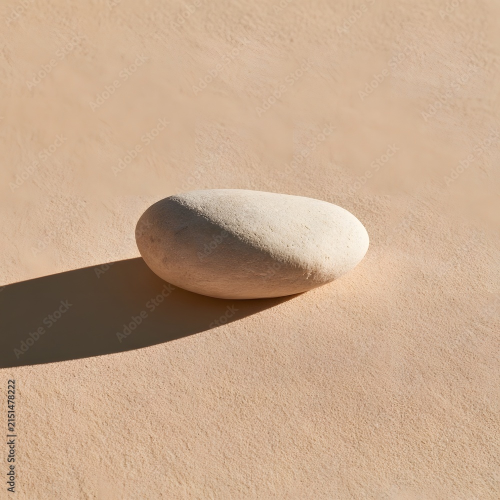 Fototapeta premium Minimalist zen composition of a single smooth river stone on pale sand