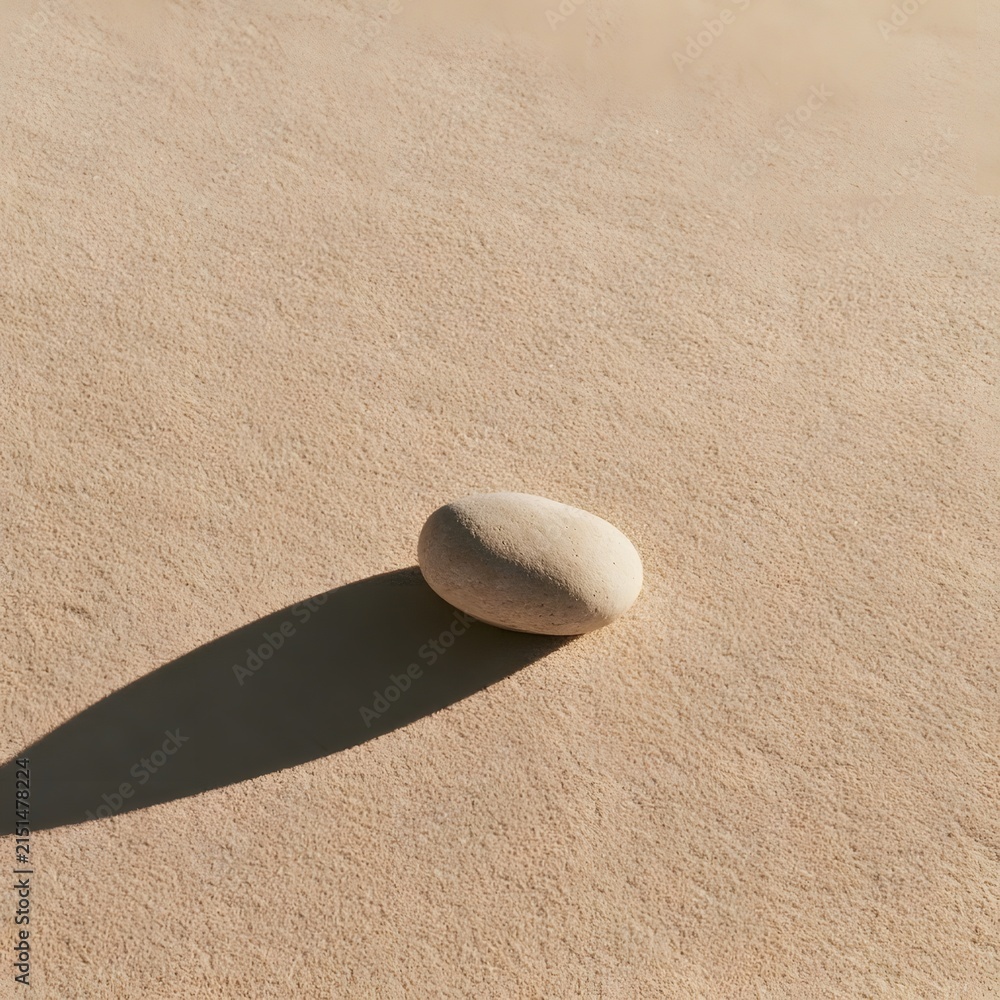 Fototapeta premium Minimalist zen composition of a single smooth river stone on pale sand