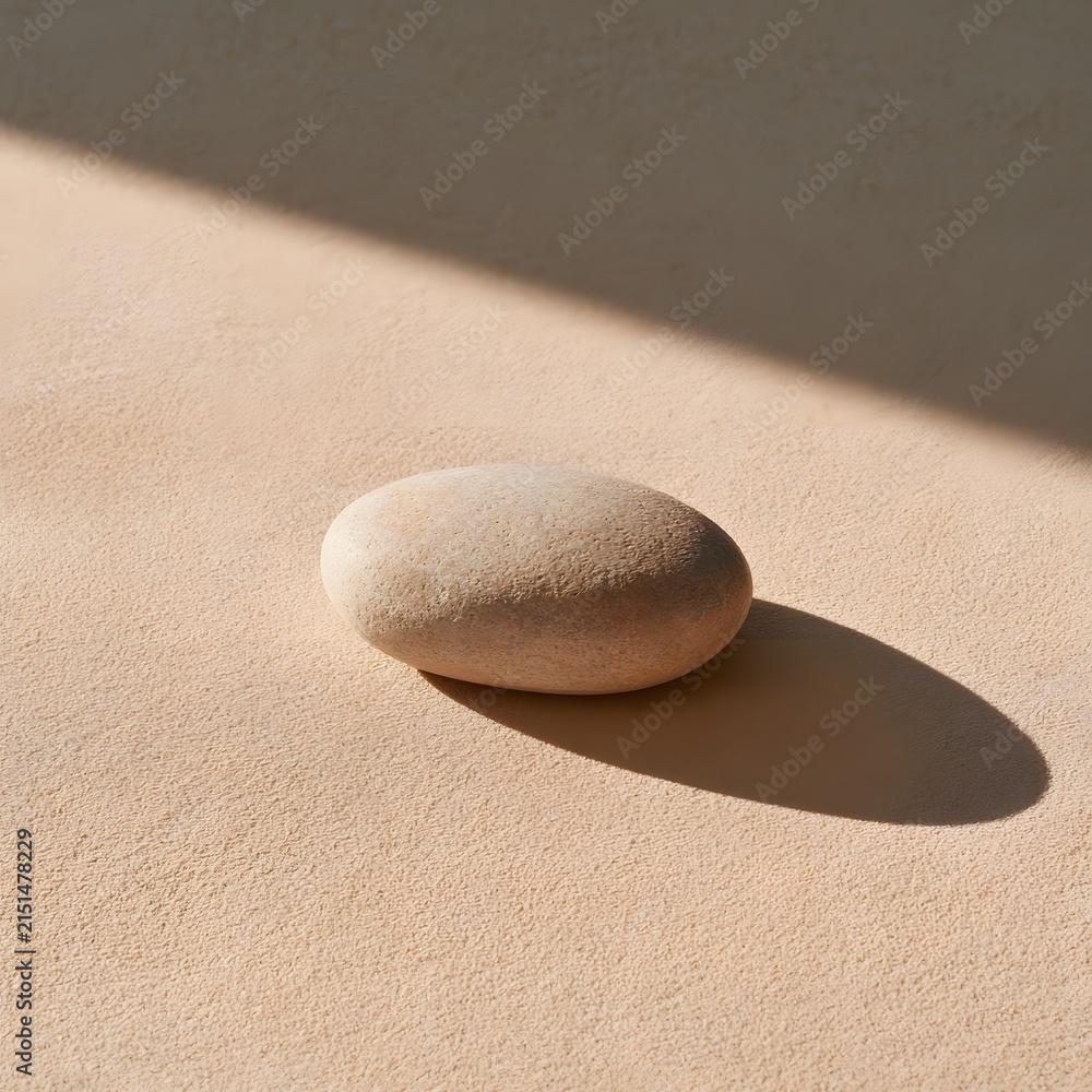 Fototapeta premium Minimalist zen composition of a single smooth river stone on pale sand