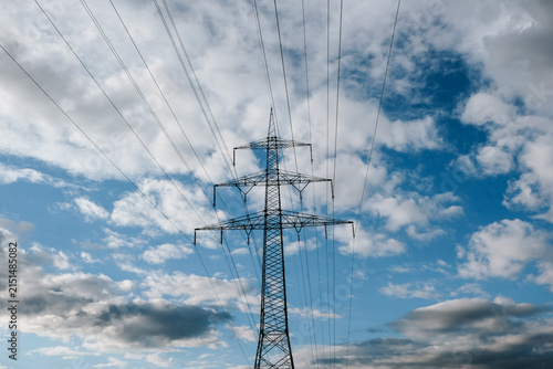 Quadro su tela Power Lines Against Cloudy Sky