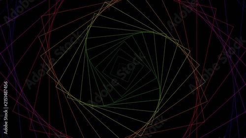 Vibrant spectrum geometric tunnel with rotating square outlines creating a deep vortex