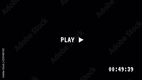 VHS play Screen Overlay Animation with Alpha Channel, Retro Video Player Interface Loop, align middle
