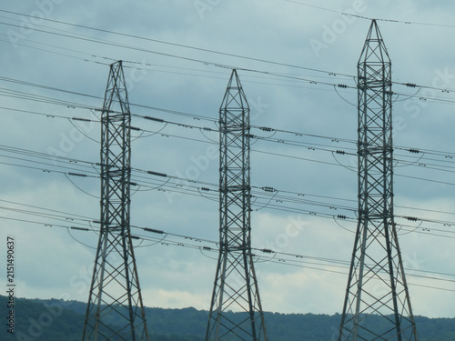 Bild auf Leinwand High Voltage Power Lines and Transmission Towers