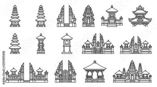 Collection of Balinese Temple Icons Vector Art Isolated Hindu Architecture Elements