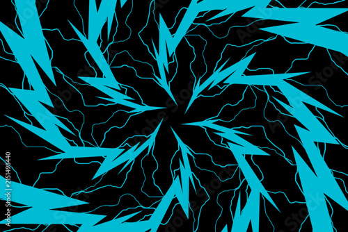 Abstract blue lightning strike spiral vector. Futuristic cyan electric storm thunderbolt background