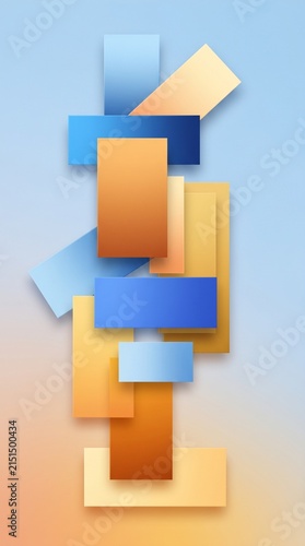 Abstract geometric composition with overlapping rectangles in shades of blue and orange