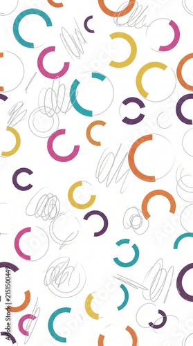 Colorful abstract pattern with curved shapes and subtle line art on white background