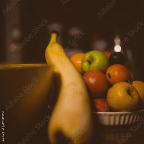 Close-up shallow depth of field of a colorful bowl of fresh fruit